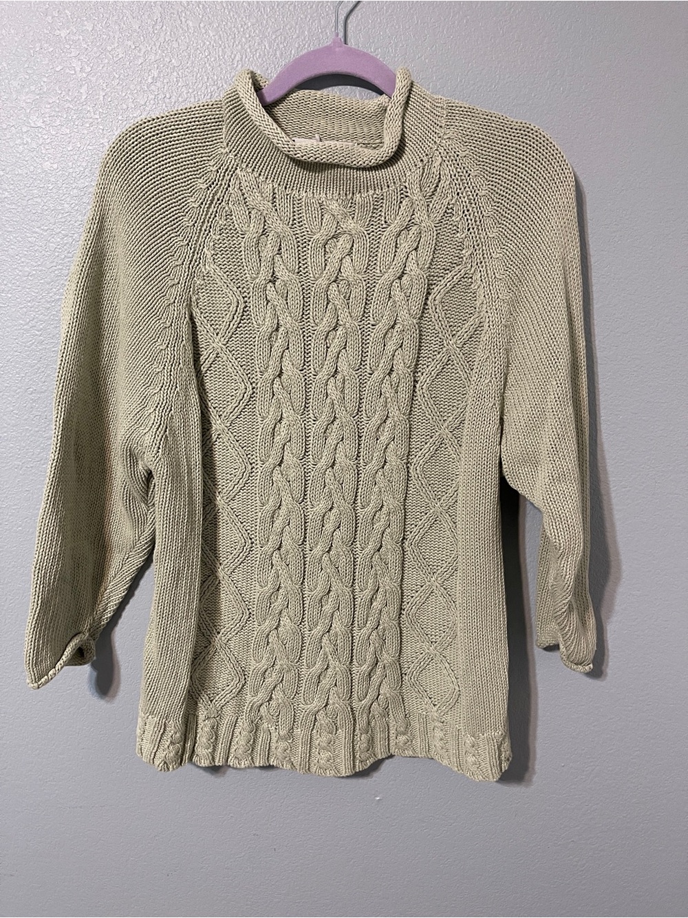 Vtg Reed Hunter Cozy Fisherman Rollneck Cable Knit Sweater Sage Green Small